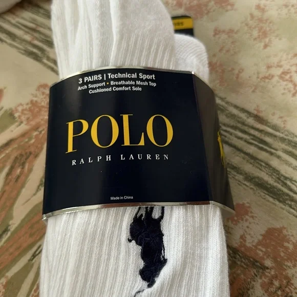Polo Ralph Lauren crew socks 3 pack white new with tags size large 10-13 tech - Picture 4 of 4